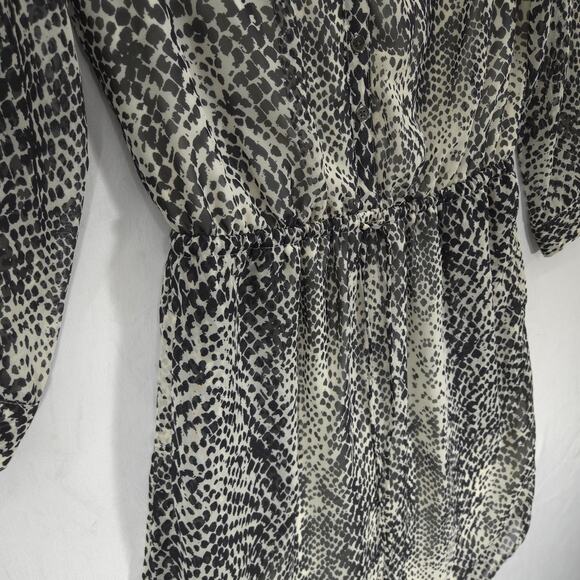 Vince Camuto Dress Womens 4 Gray Geometric Ruched Waist Tie Front Button Lined - Picture 7 of 13